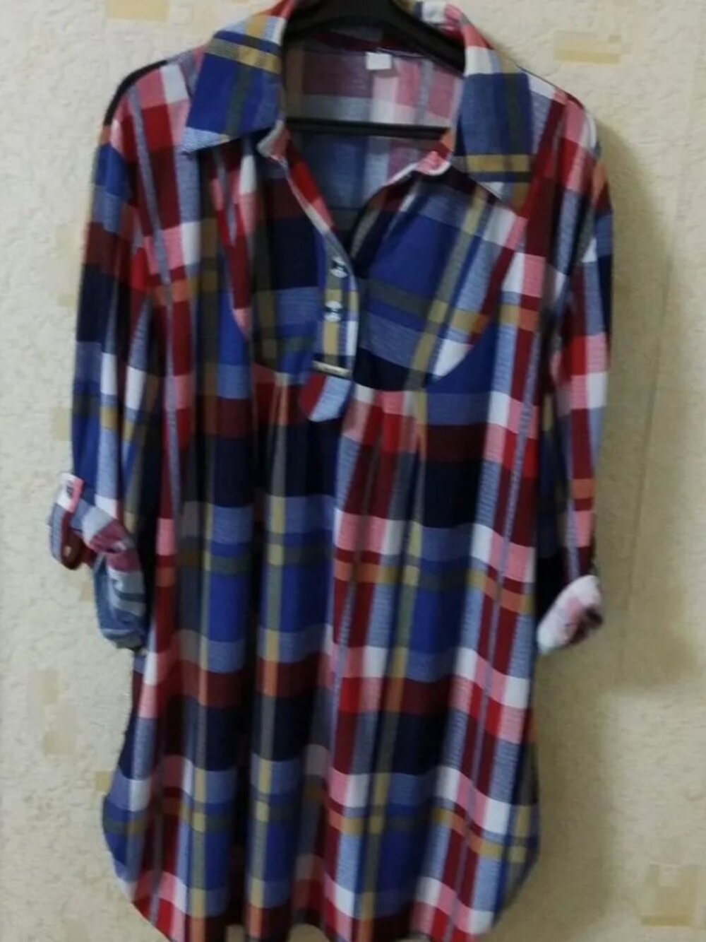 Plaid Shirt Dress Blue Red Check Long Sleeve